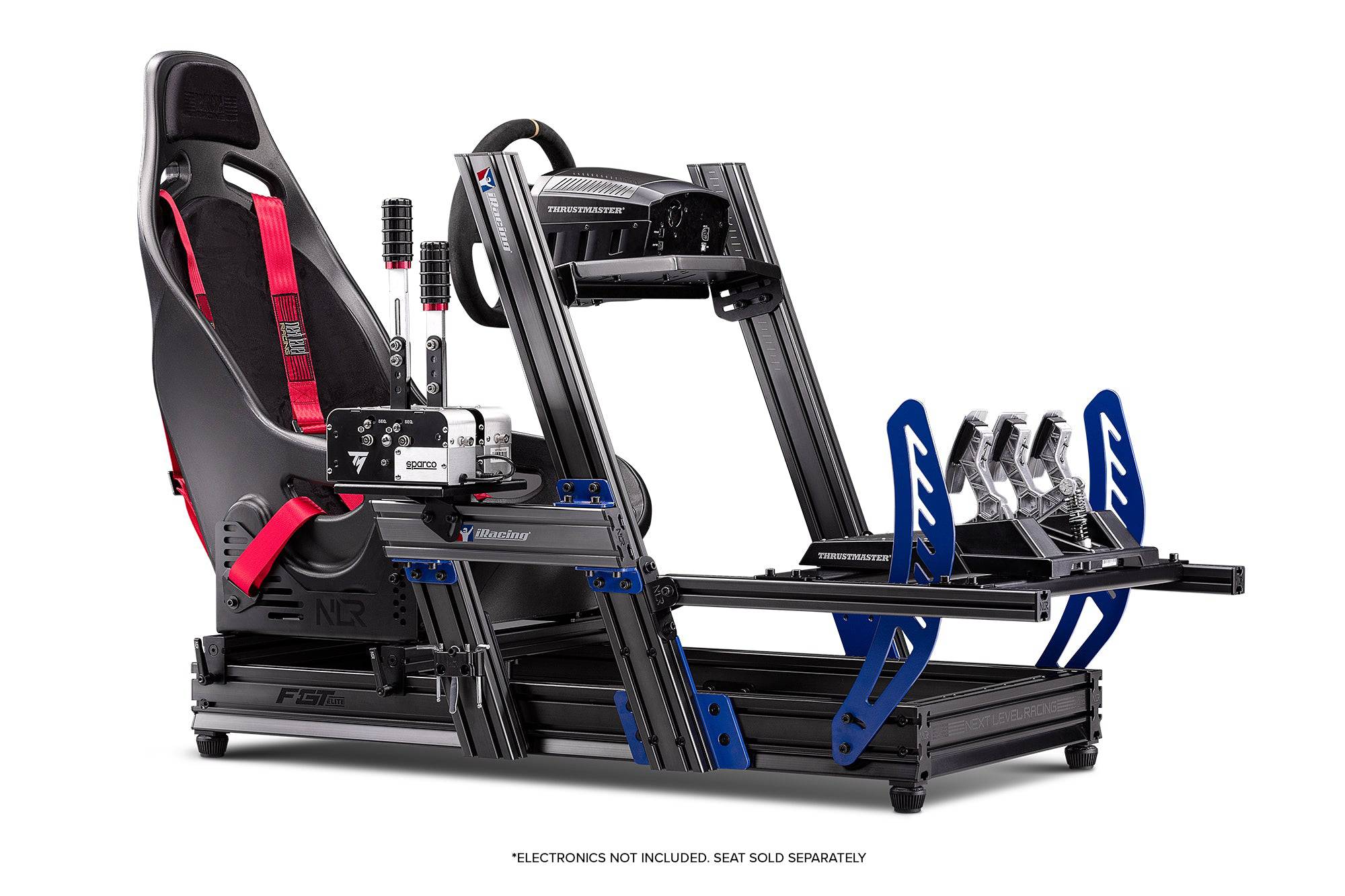 Next Level Racing F-GT Elite sim racing cockpit with aluminum profiles for Formula and GT racing, iRacing edition.