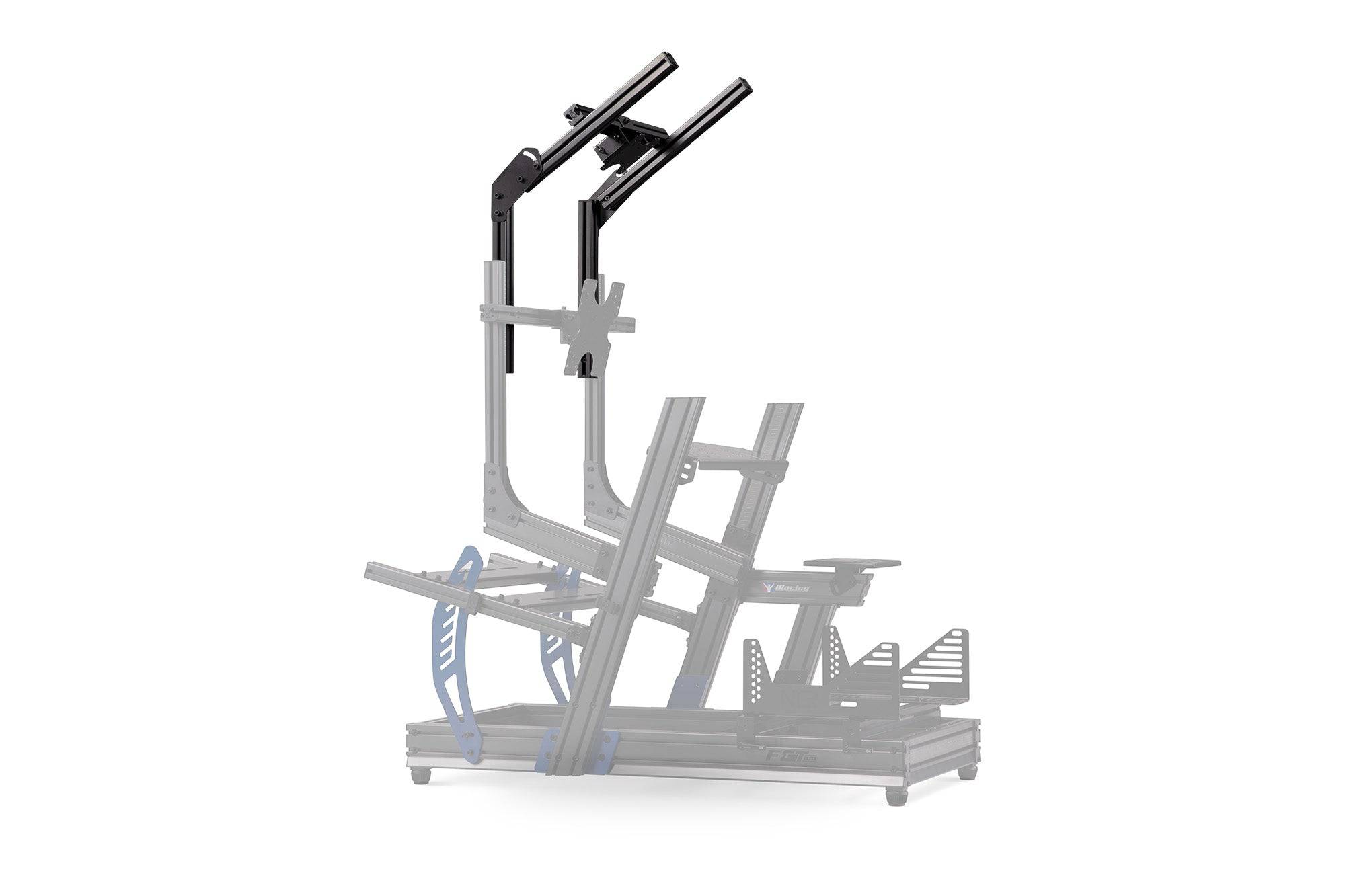 Next Level Racing Elite Direct Mount Overhead Monitor Add-on in black, designed for F-GT Elite racing simulator setup.