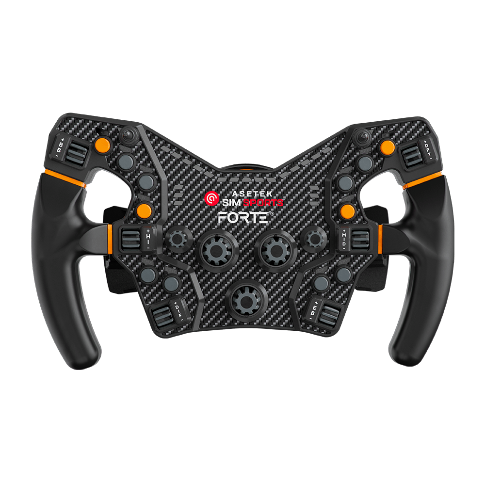 Asetek SimSports Forte Formula steering wheel rim with detailed design, shown against a transparent background.