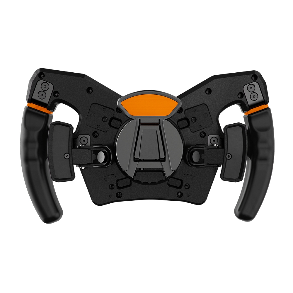 Asetek SimSports Forte Formula steering wheel rim with detailed back view, showcasing the design and craftsmanship of the racing wheel.