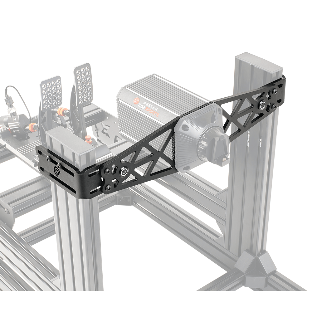 Asetek SimSports DD wheelbase front mount accessory on white background, designed for sim racing steering wheels.