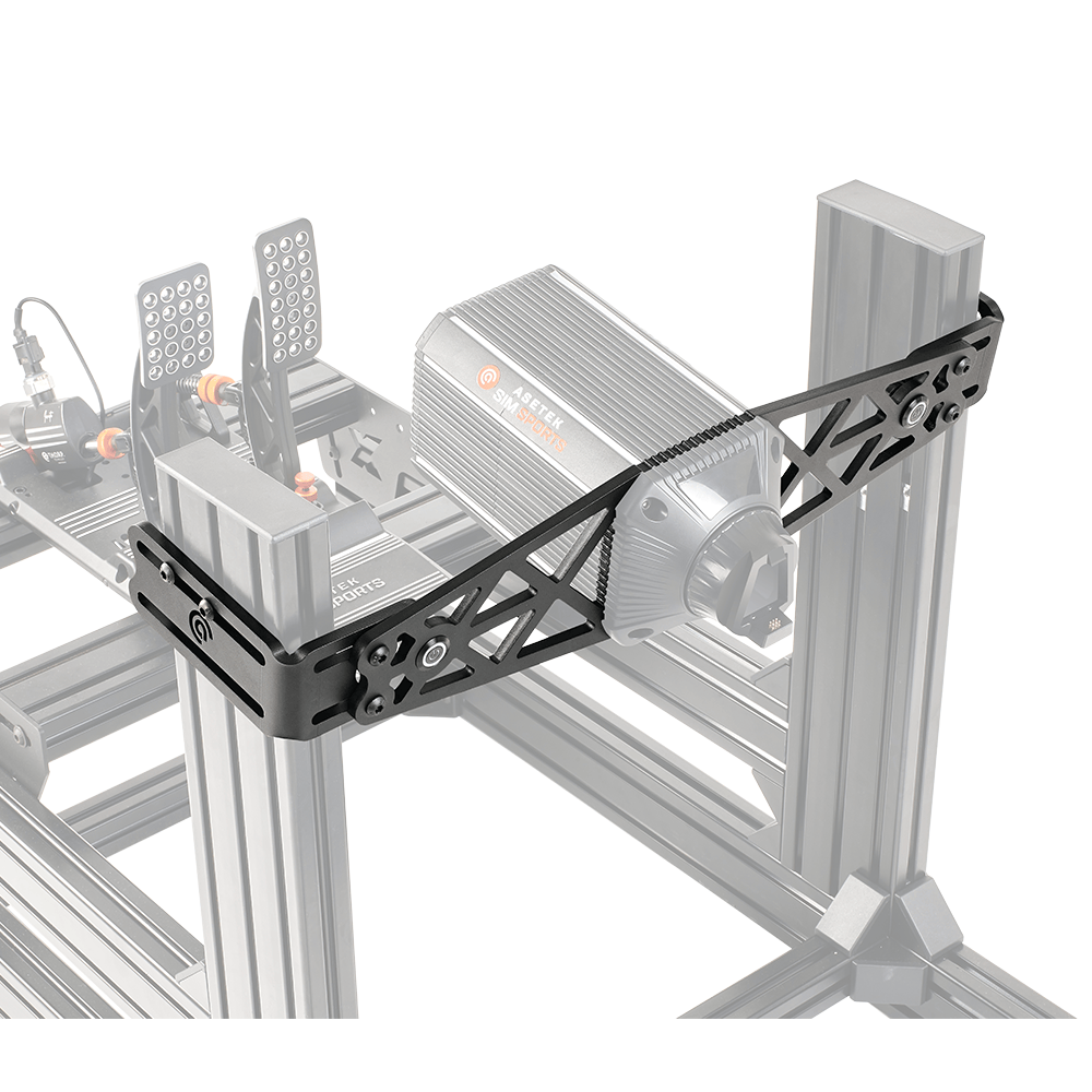 Asetek SimSports DD wheelbase front mount accessory on a white background, designed for sim racing steering wheels.