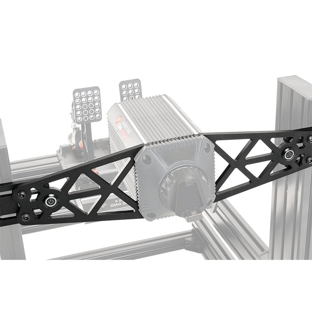 Asetek SimSports DD wheelbase front mount accessory on a white background, designed for sim racing wheelbases and setups.