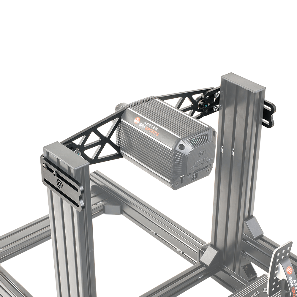 Asetek SimSports DD wheelbase front mount accessory on a white background, designed for sim racing setups.