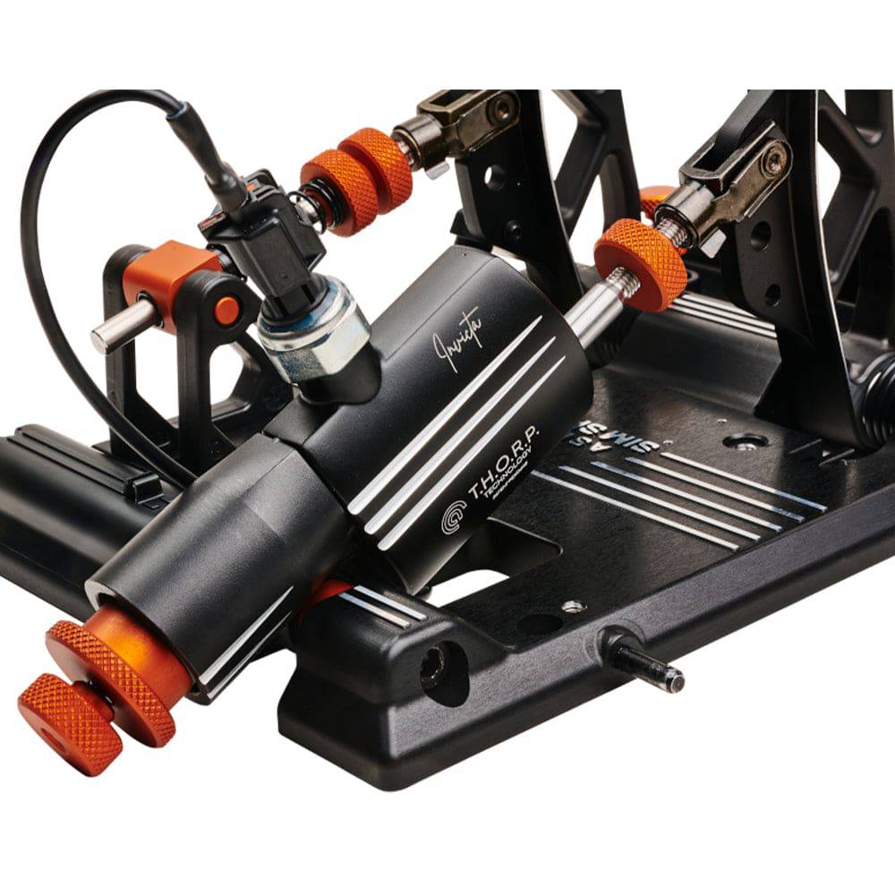 Asetek SimSports Invicta racing pedals set featuring detailed throttle and brake pedals for sim racing.