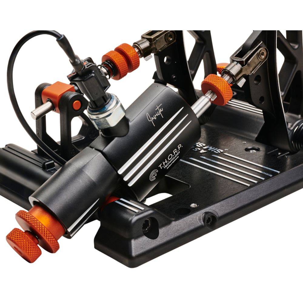 Asetek SimSports Invicta Racing Pedals with detailed view of brake and throttle pedals for sim racing setups.