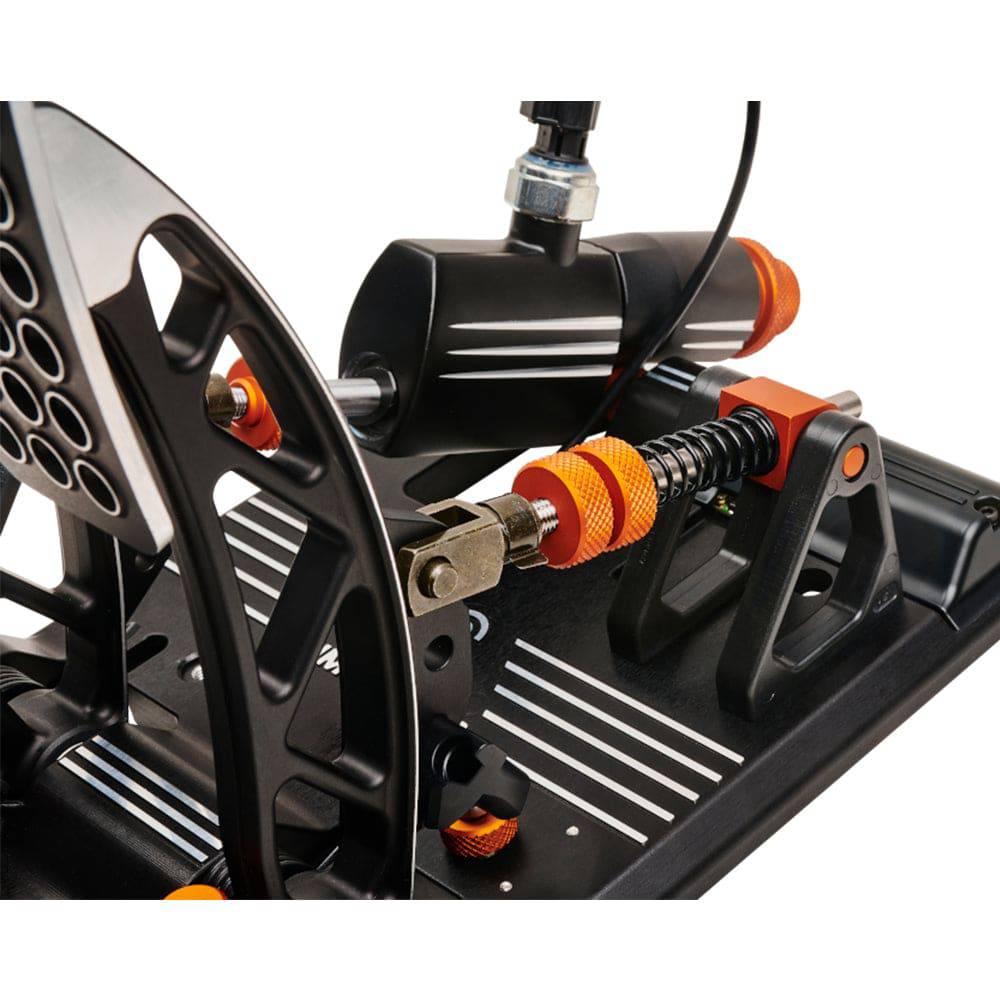 Asetek SimSports Invicta racing pedals set showing detailed throttle and brake pedals with textured surfaces and sturdy construction
