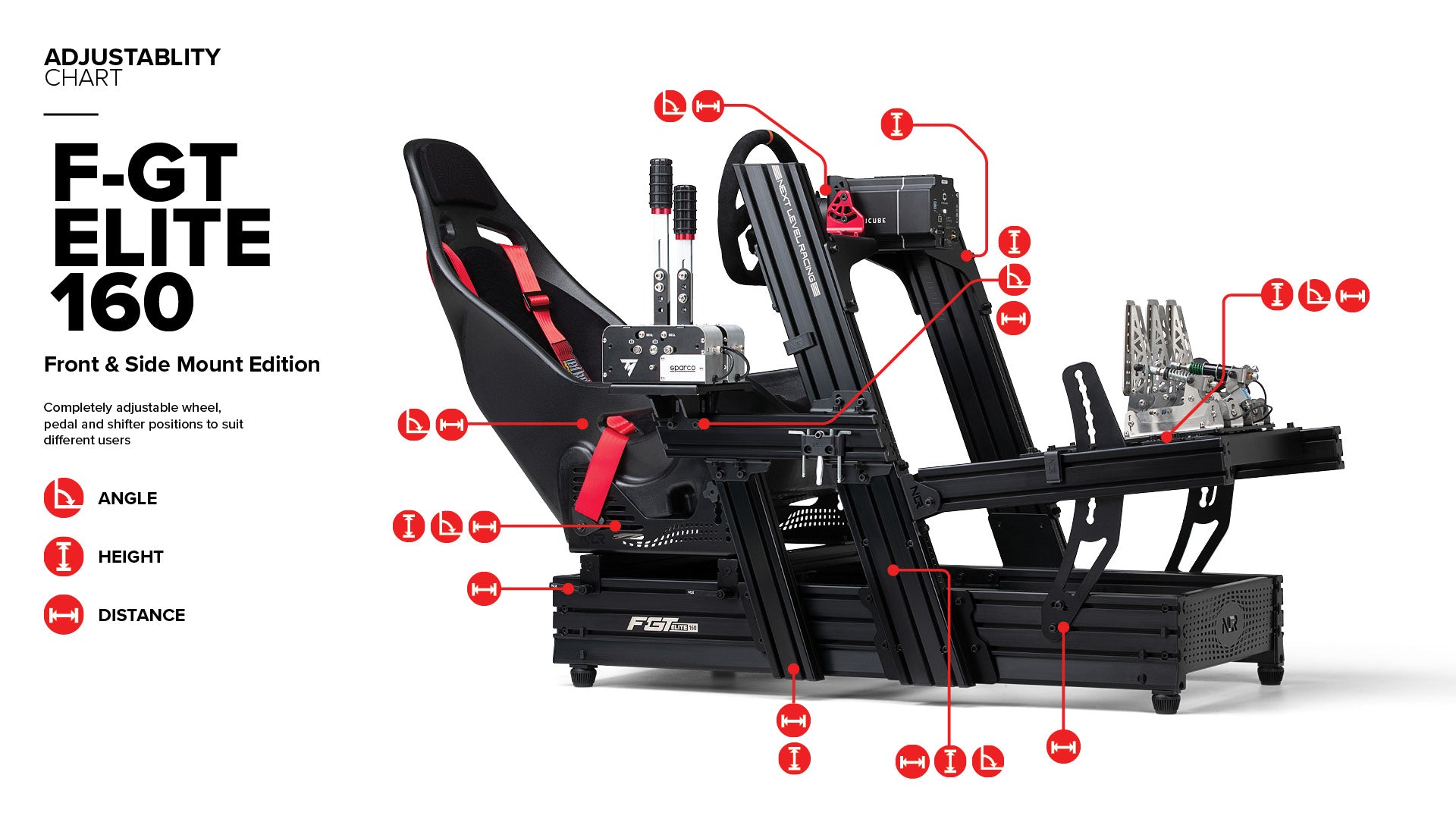NEXT LEVEL RACING® ELITE 160 FRONT & SIDE MOUNT EDITION -BLACK EDITION - NLR-E026