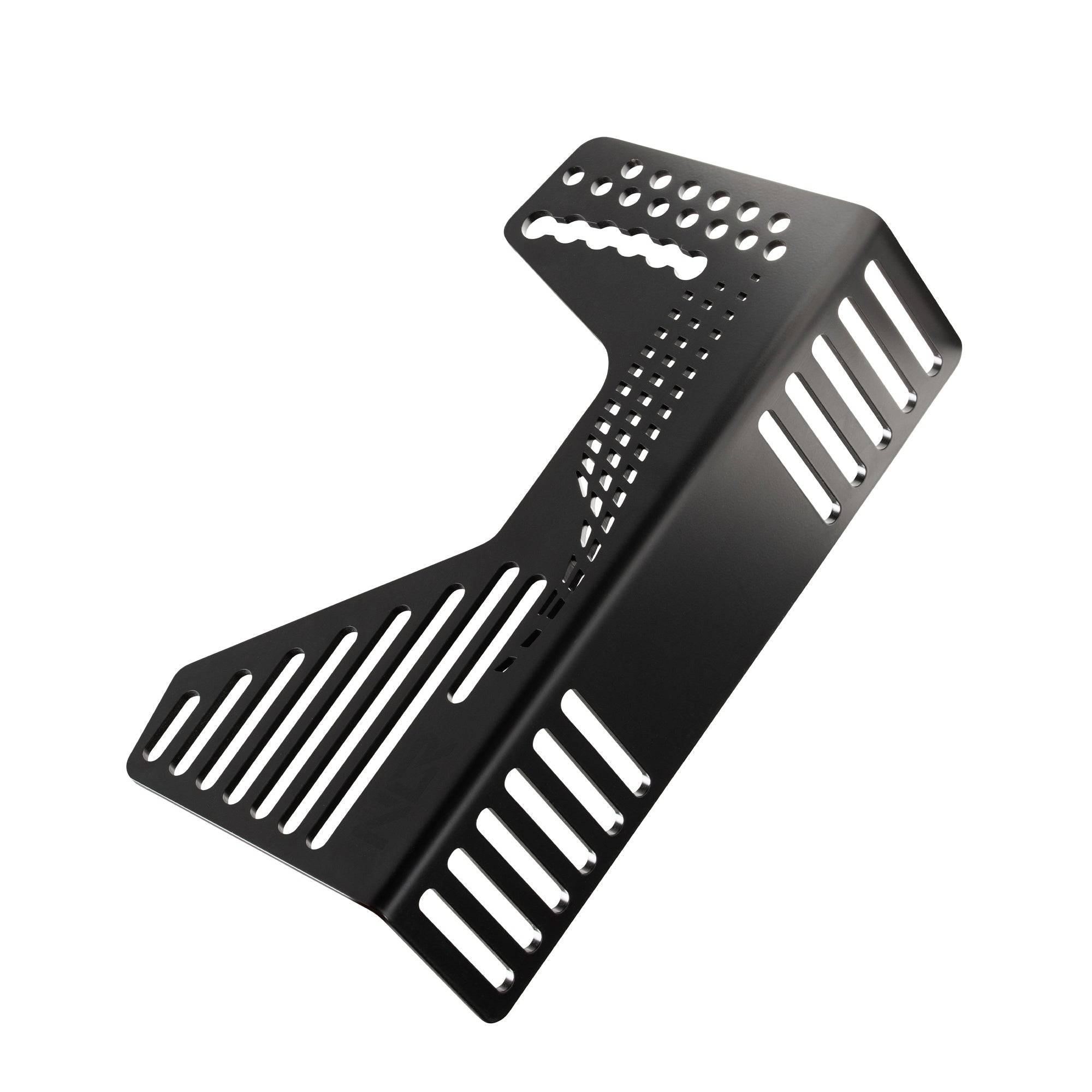 Next Level Racing Elite 160 sim racing chassis with front and side mount, black edition, view of the frame and mounting points.