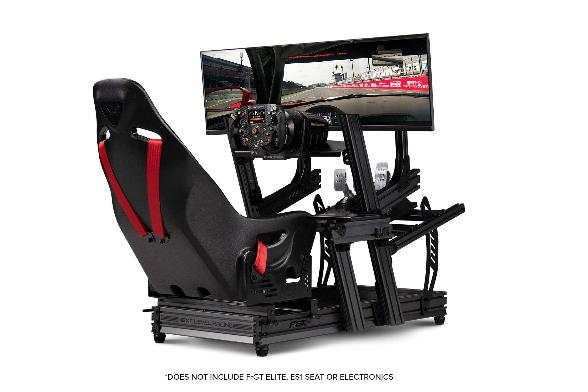 Next Level Racing Elite Direct Monitor Mount in carbon grey, sturdy stand for gaming or racing monitors, designed for optimal positioning.