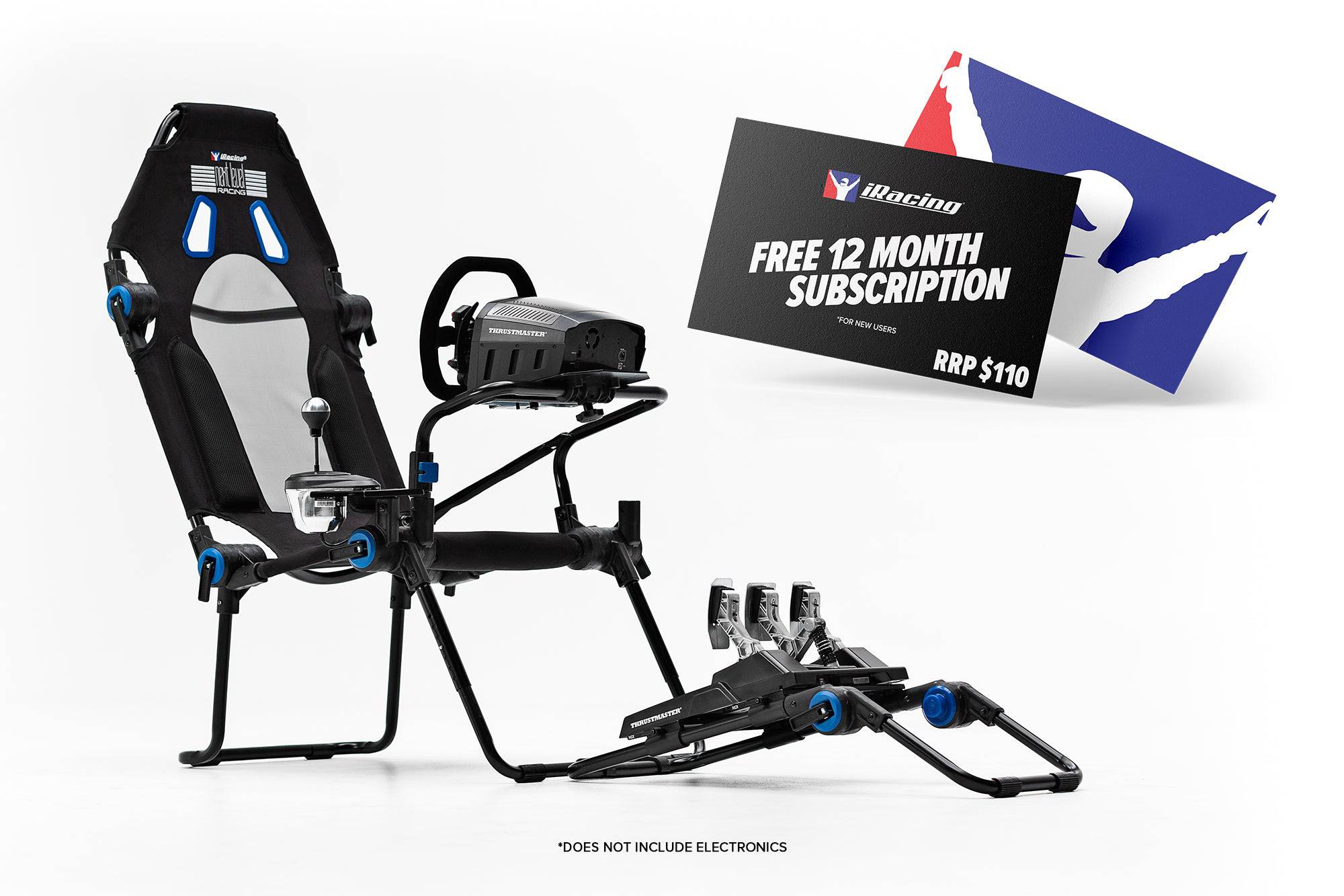 Next Level Racing F-GT Lite foldable sim racing chassis for Formula and GT cars, iRacing edition, with racing seat and wheel mount