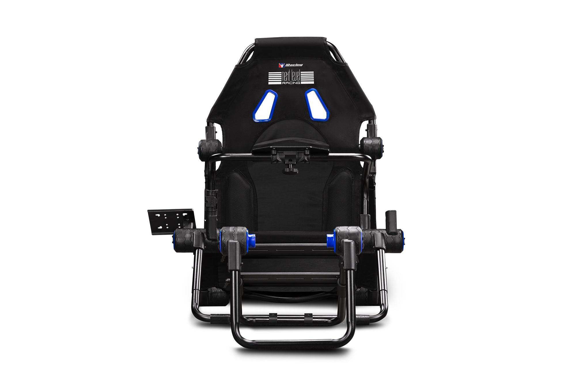 Next Level Racing F-GT Lite sim racing chassis with foldable design for Formula and GT racing, iRacing edition, shown assembled.