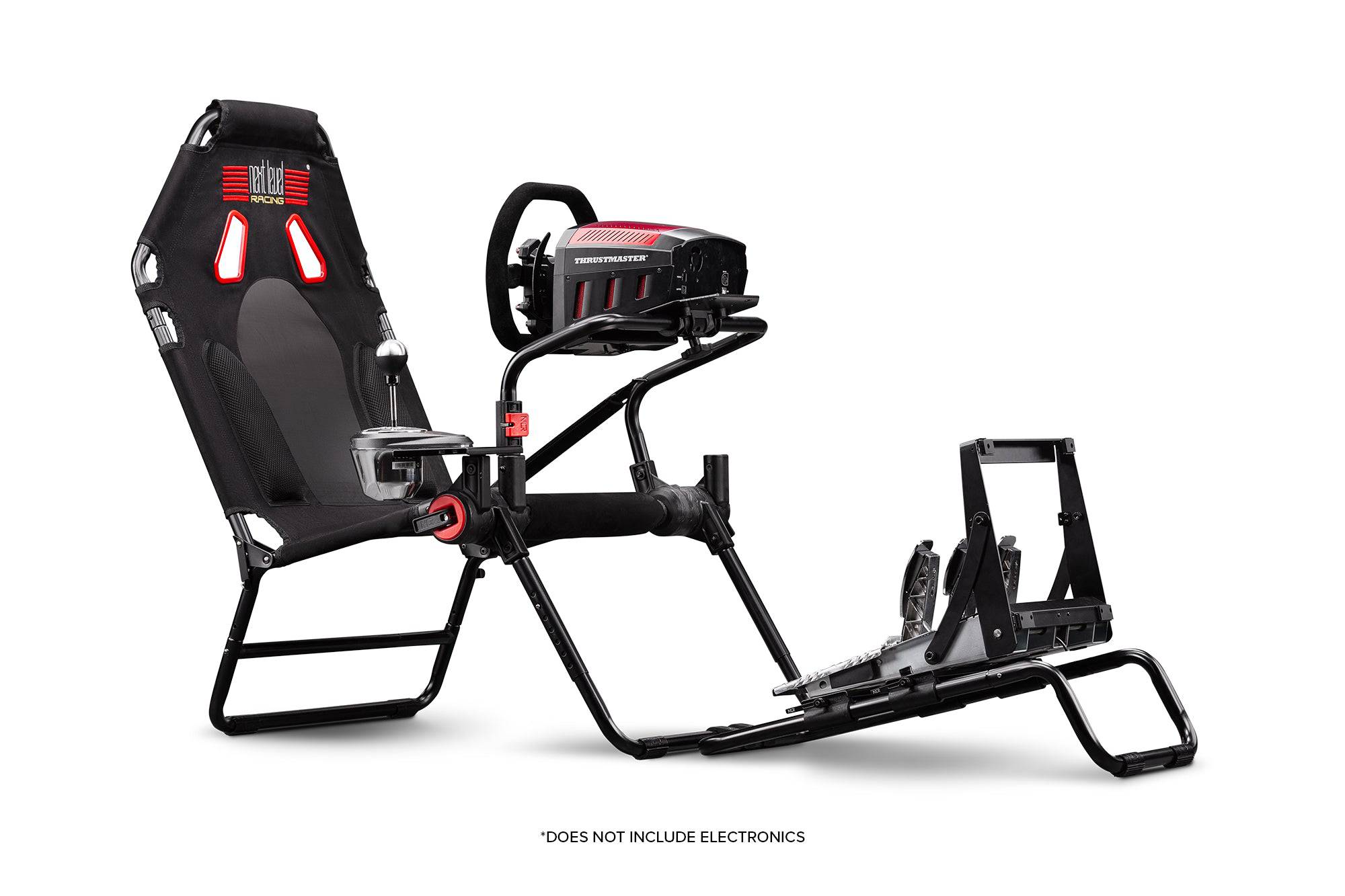 Gray Next Level Racing GTLite foldable sim racing chassis with adjustable components and sturdy frame for immersive racing experience.