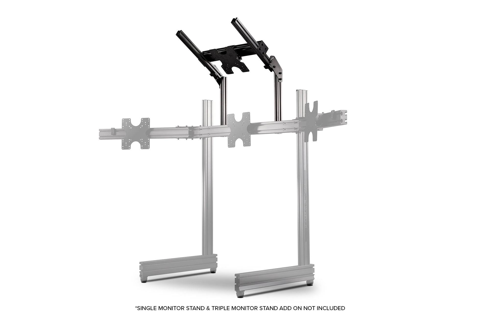 Next Level Racing Elite freestanding monitor stand for four monitors in carbon grey, designed to support gaming or simulation setups.