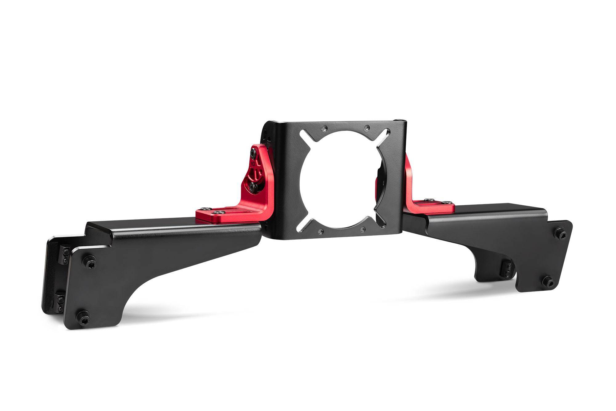 Next Level Racing Elite DD side and front mount adaptor, NLR-E009, in black with mounting components on a white background.