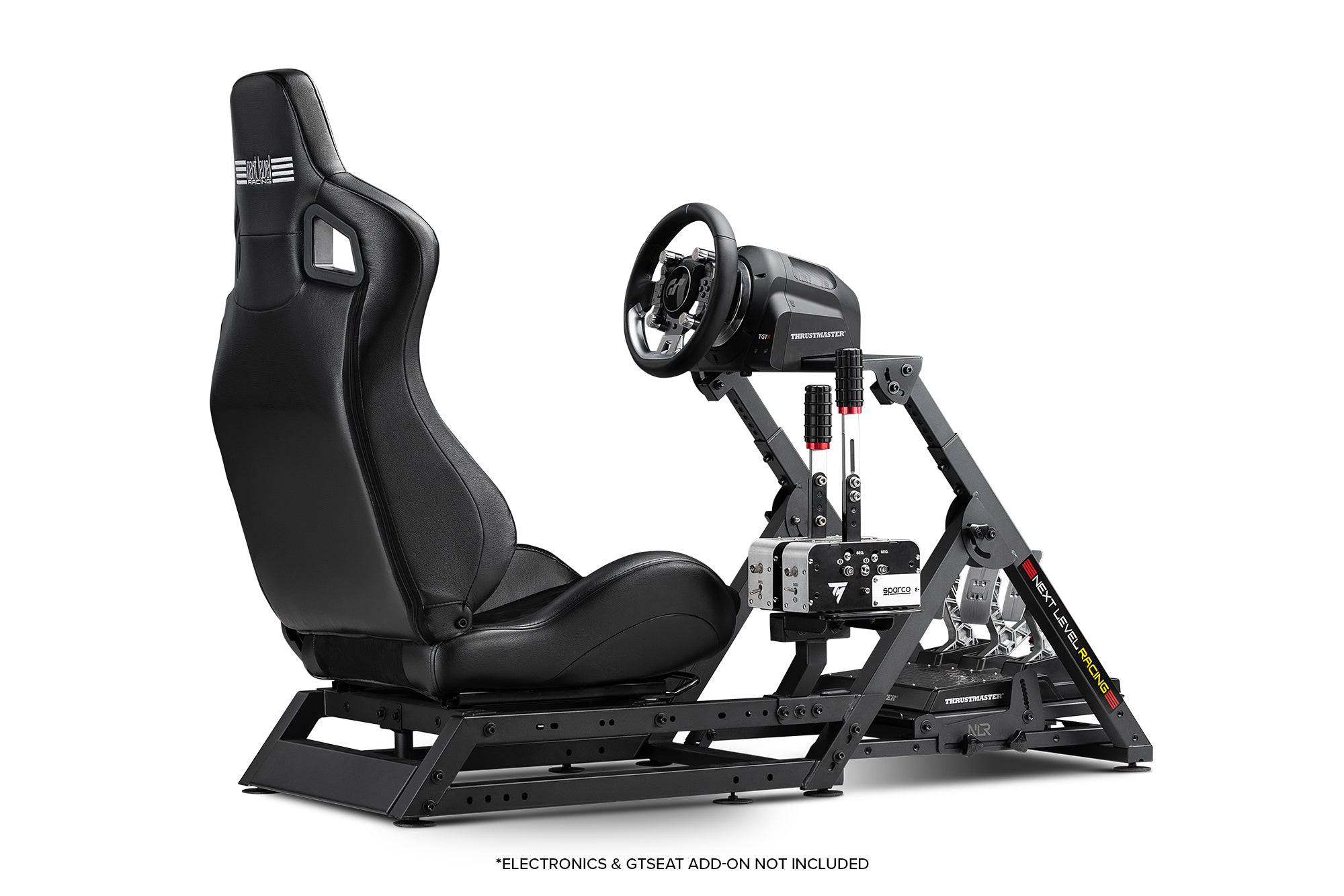 Next Level Racing Wheel Stand 2.0 with adjustable mounts and sturdy frame, designed for sim racing setups.