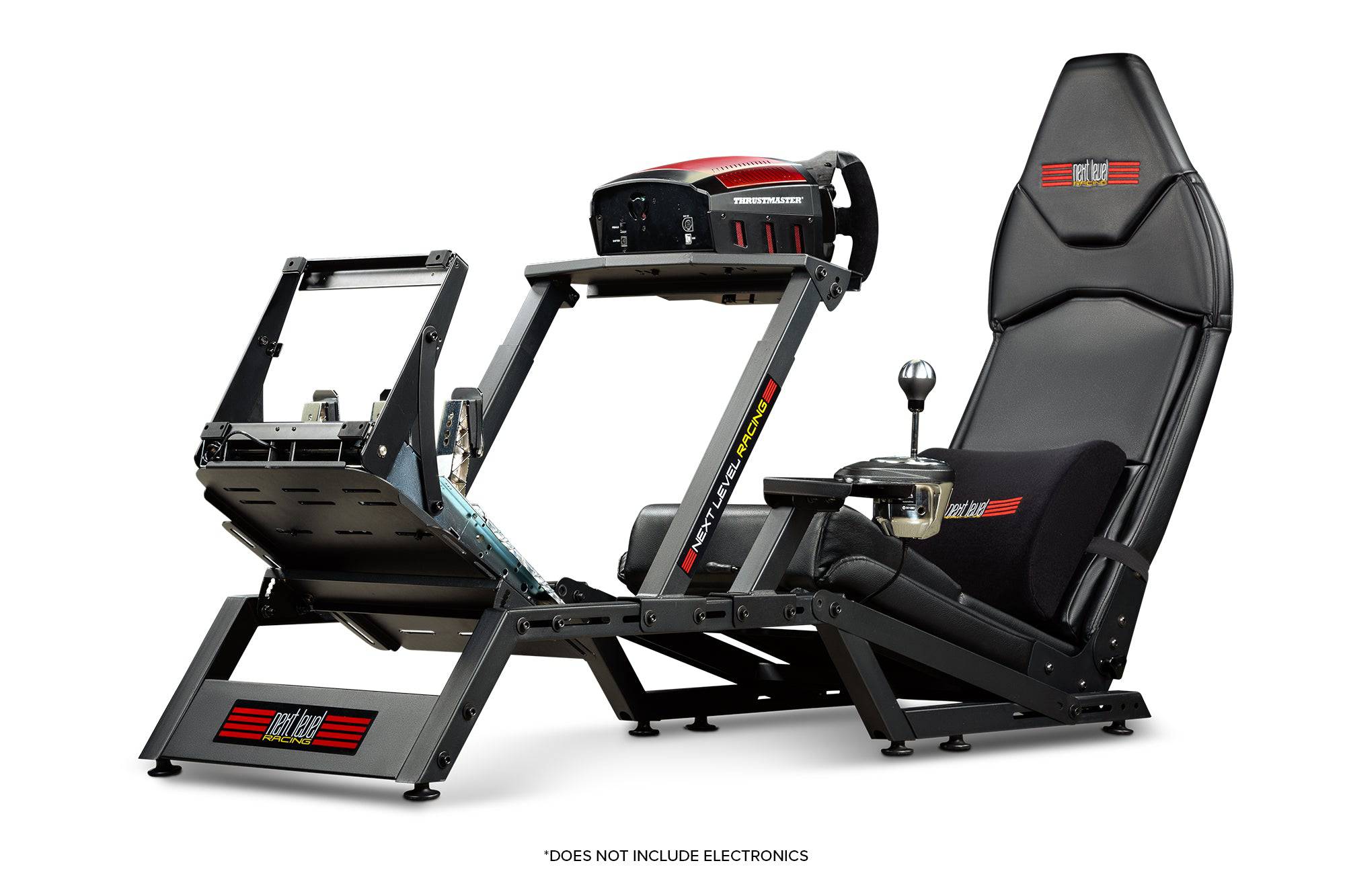 Next Level Racing F-GT Formula and GT simulator cockpit in matte black, racing chassis for immersive sim racing experience.