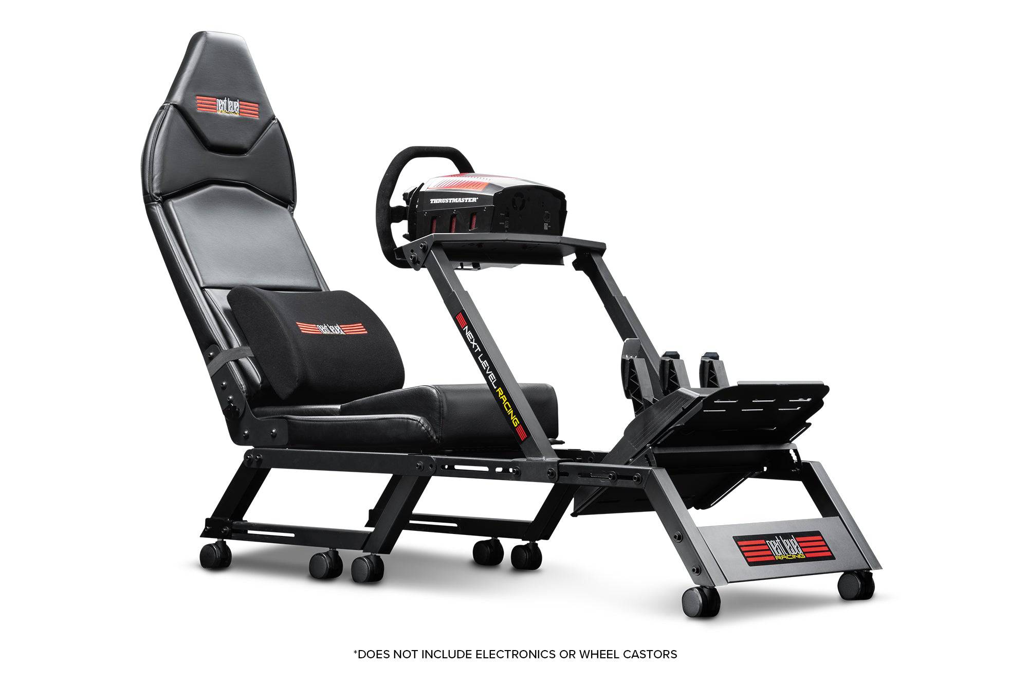 Next Level Racing F-GT sim racing chassis in matte black, designed for Formula and GT racing simulators.