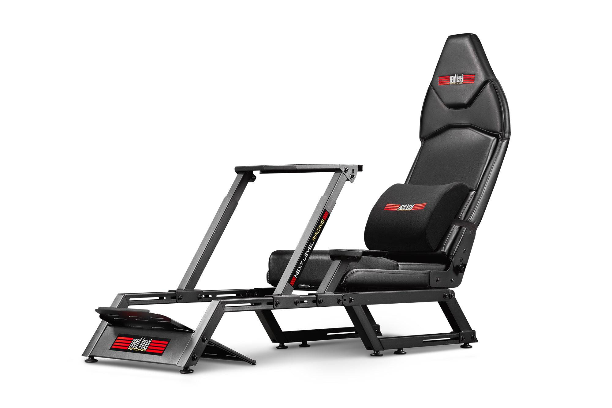 Next Level Racing F-GT Formula and GT simulator cockpit in matte black, designed for realistic sim racing setup.