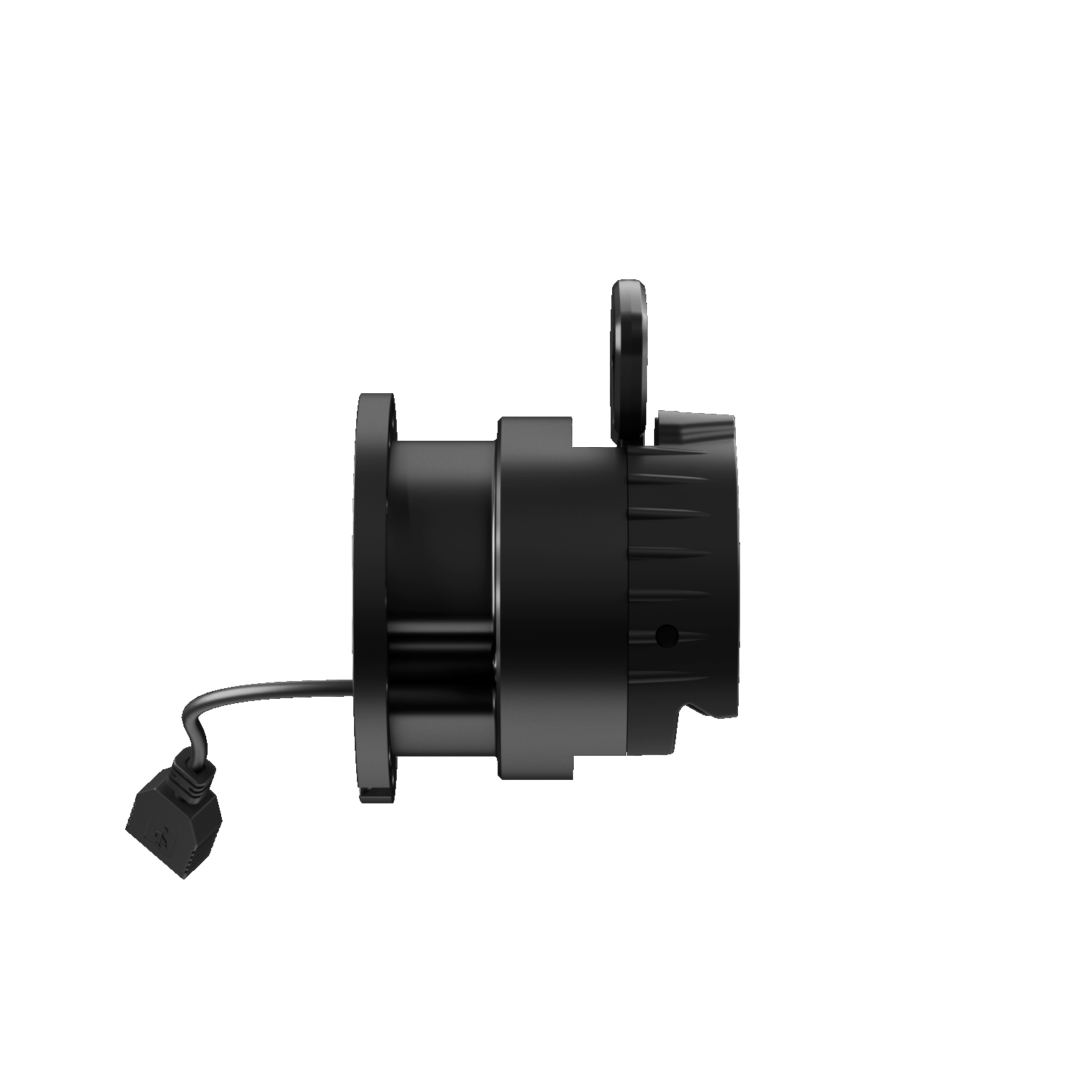 Asetek SimSports racing universal QR adapter for USB-A wheel rim accessories, shown from the right side.