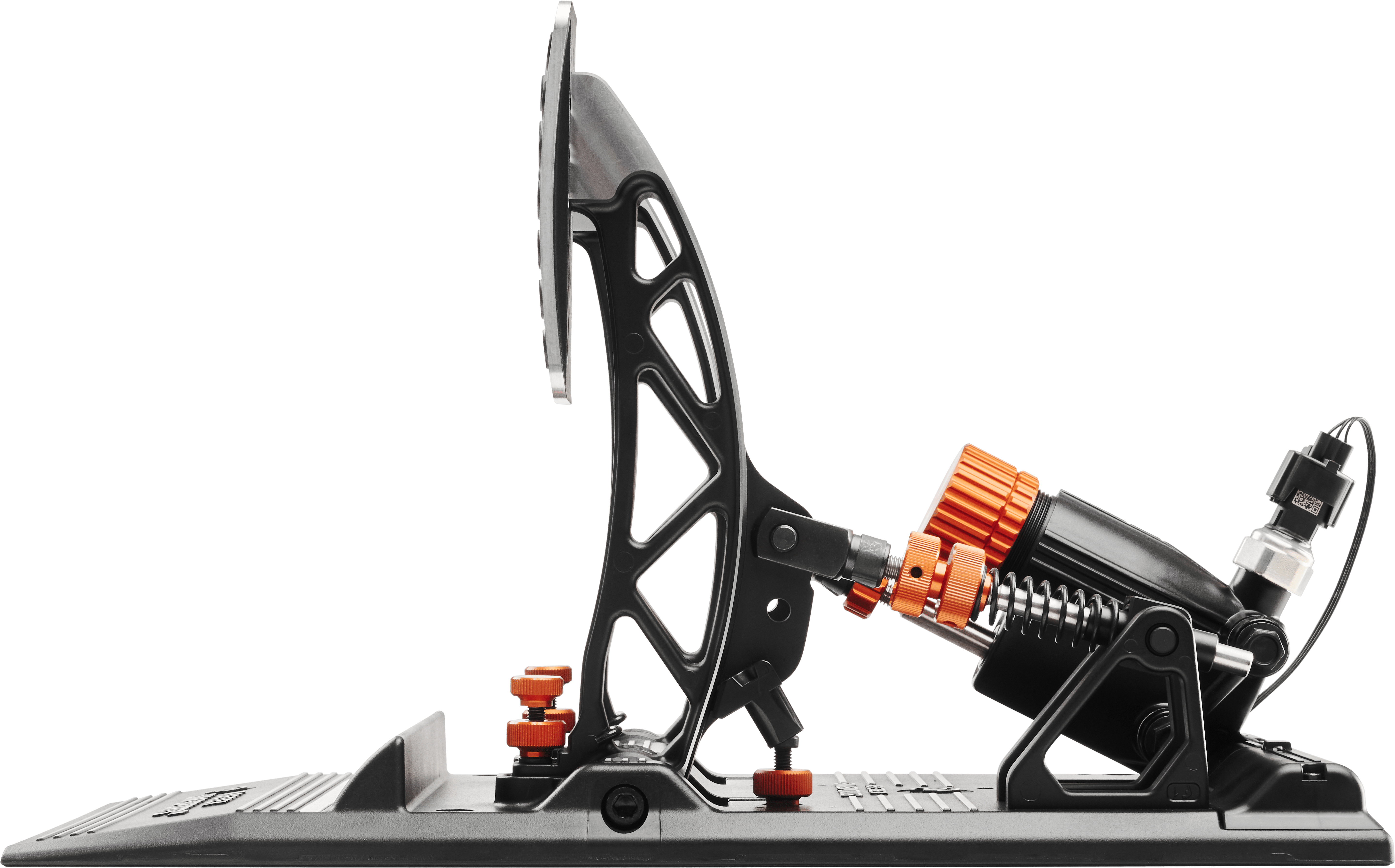 Asetek SimSports Invicta™ Pedals T.H.O.R.P.™ II set showing left pedal with textured surface and adjustable metal components.